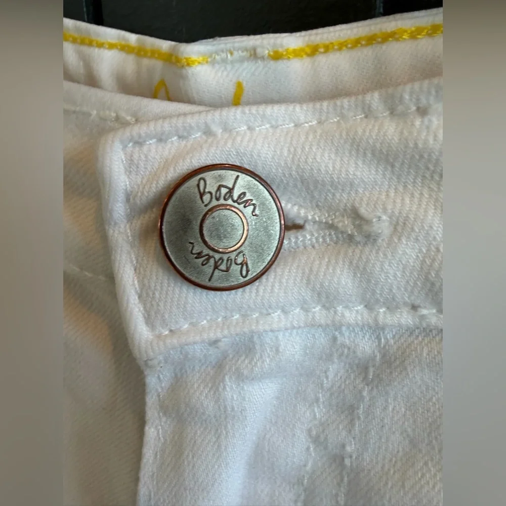 Boden | mini Boden | White Denim Shorts | Yellow Stitch Detailing | 4